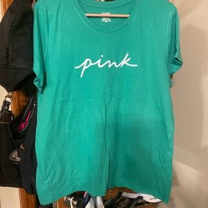 Victoria's Secret PINK Teal Crewneck Tee with White Script